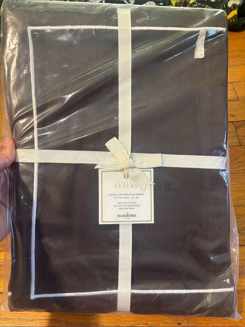 Williams Sonoma Brown Cotton Placemats with Cream Trim New